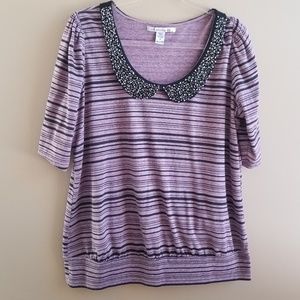 American Rag Peter Pan Collar Pink Striped Top, 1X